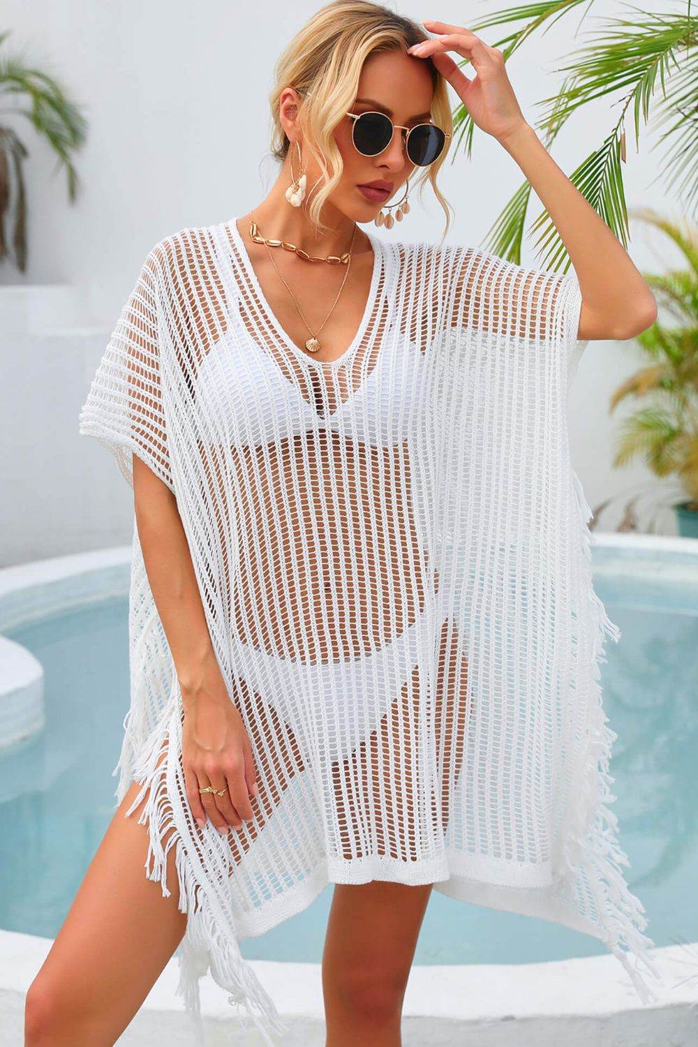 Angel Wings Fringe Trim Openwork Cover Up - Selvanelle