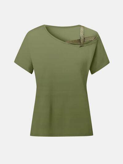 Asymmetrical Neck Short Sleeve T-Shirt for Women Fashion - Selvanelle