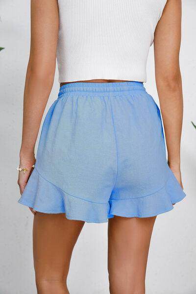 Full Size Drawstring Ruffle Hem Shorts for Women - Selvanelle