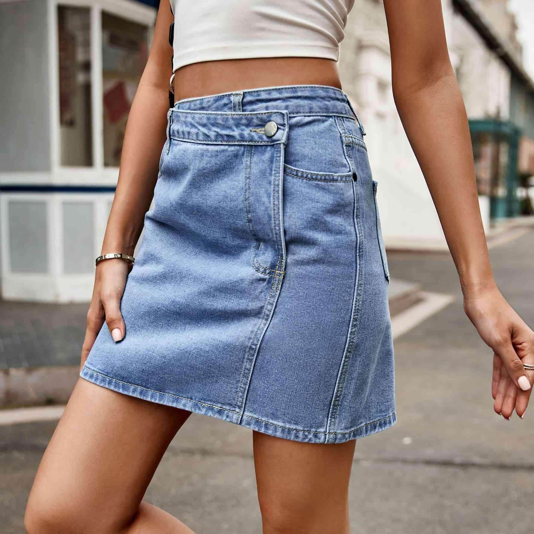 Chic Asymmetrical Denim Mini Skirt for Stylish Outfits - Selvanelle