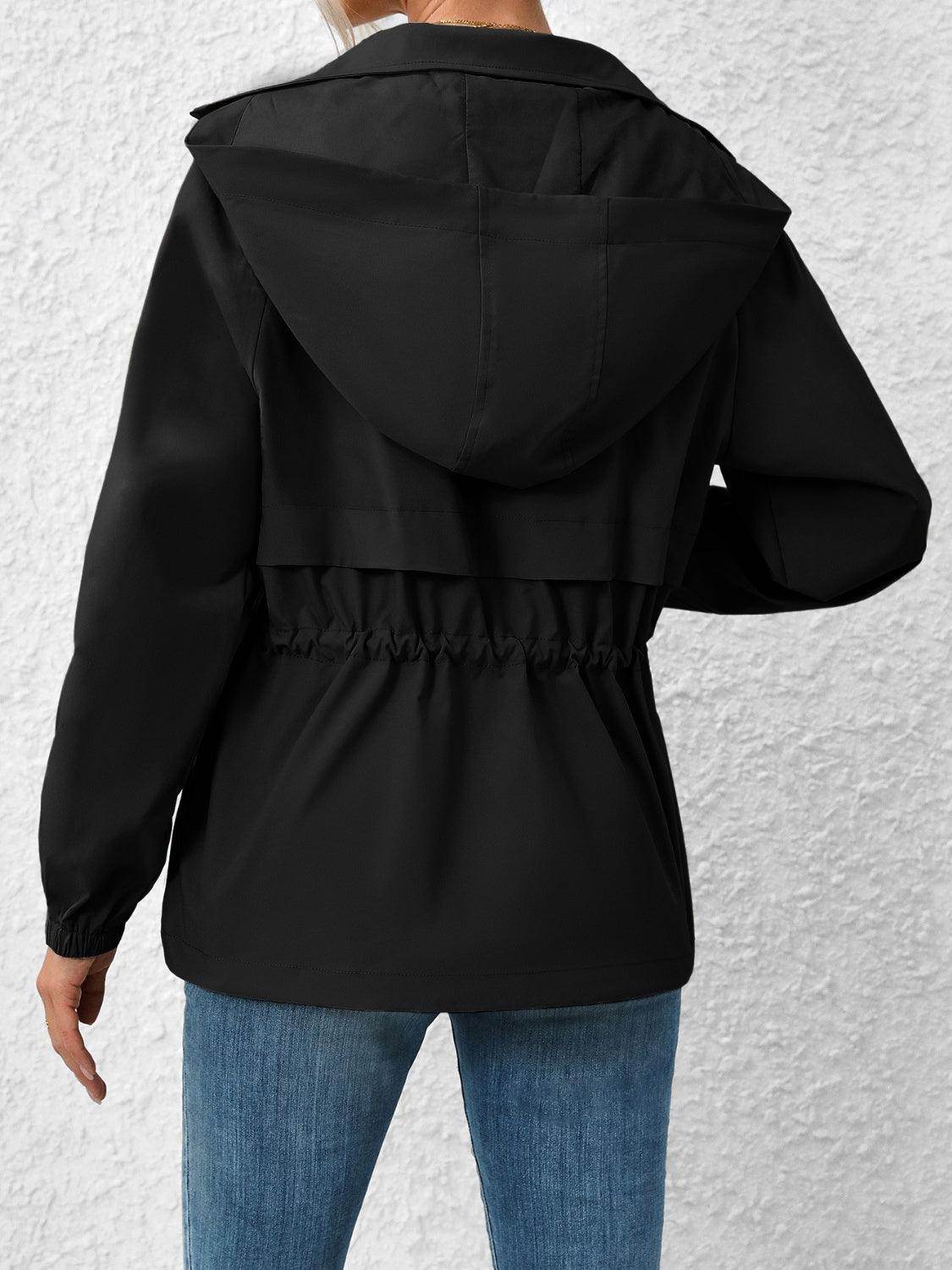 Ivy Lane Drawstring Zip Up Hooded Jacket for Women - Selvanelle