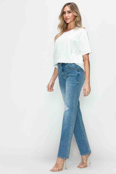 Bytos Full Size Distressed High Rise Straight Jeans For Women - Selvanelle