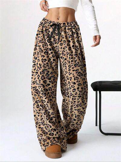 Leopard Wide Leg Plush Pants for Comfortable Stylish Wear - Selvanelle