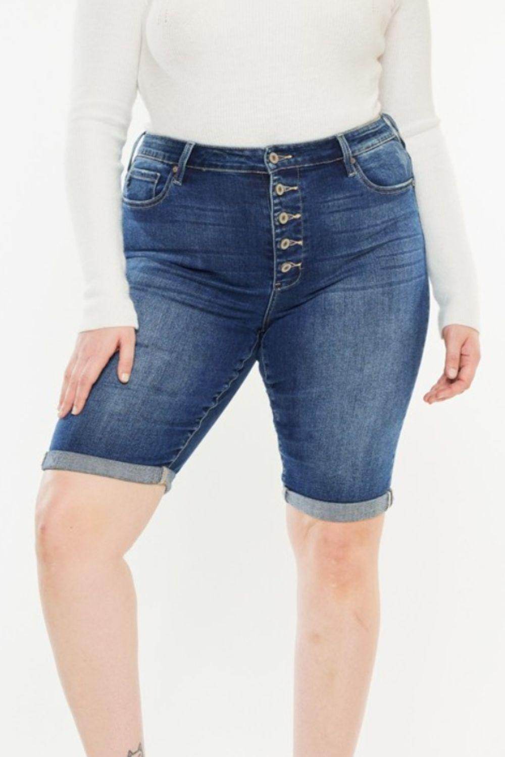 Kancan Full Size Cat's Whiskers Button Fly Denim Shorts - Selvanelle