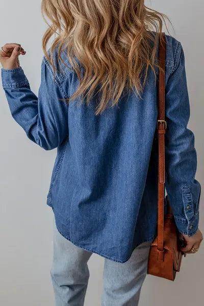 Button Up Long Sleeve Denim Jacket for Stylish Comfort - Selvanelle