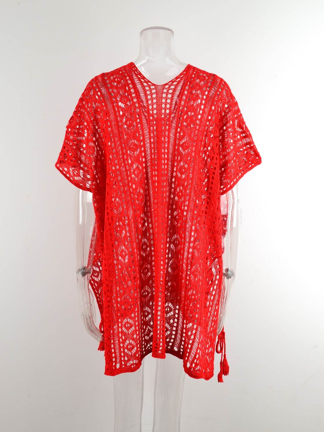 Angel Wings Cutout V-Neck Cover-Up with Tassel - Selvanelle