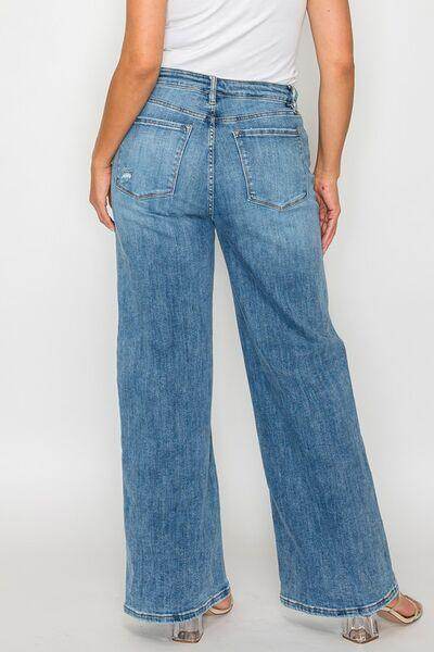 Bytos Full Size High Rise Wide Leg Jeans With Pockets - Selvanelle