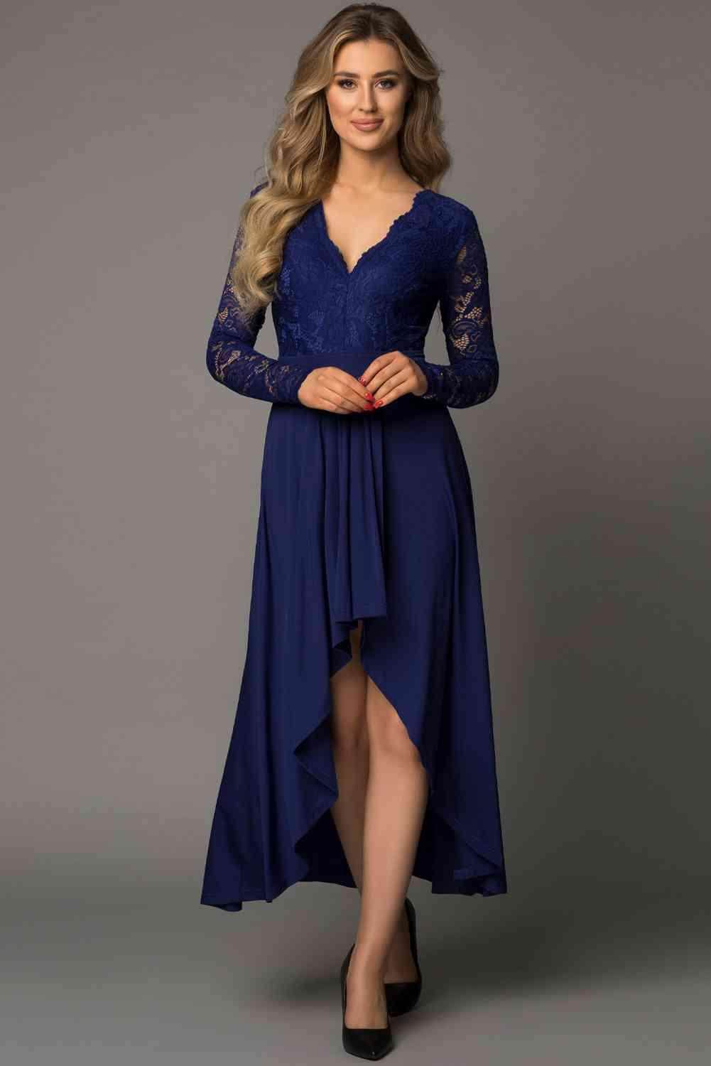 Lace High-Low V-Neck Dress for Elegant Evening Wear - Selvanelle