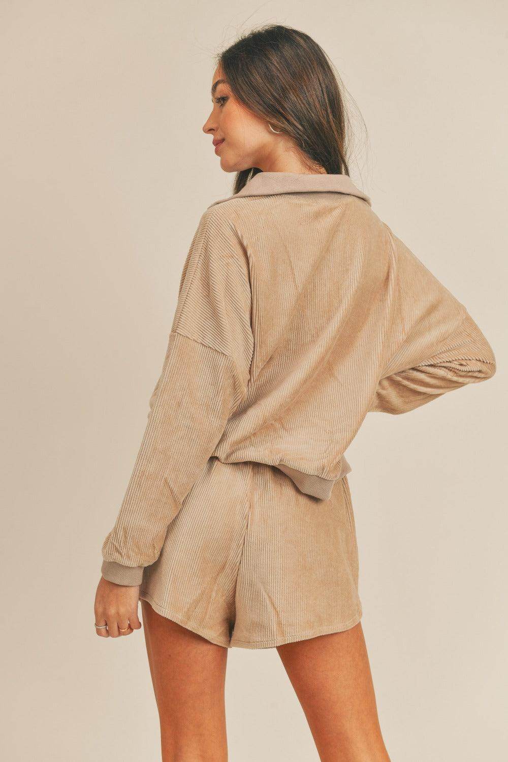 MABLE Corduroy Half Zip Top and Shorts Set for Women - Selvanelle