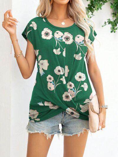 Printed Round Neck Short Sleeve T-Shirt for Everyday Wear - Selvanelle