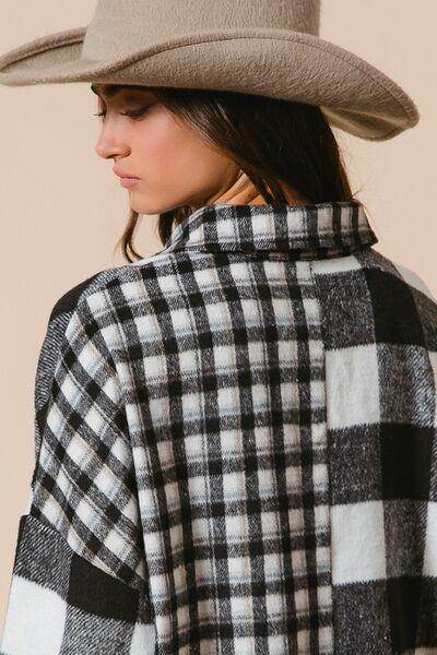 BiBi Plaid Fleece Button Down Long Sleeve Shirt for Women - Selvanelle