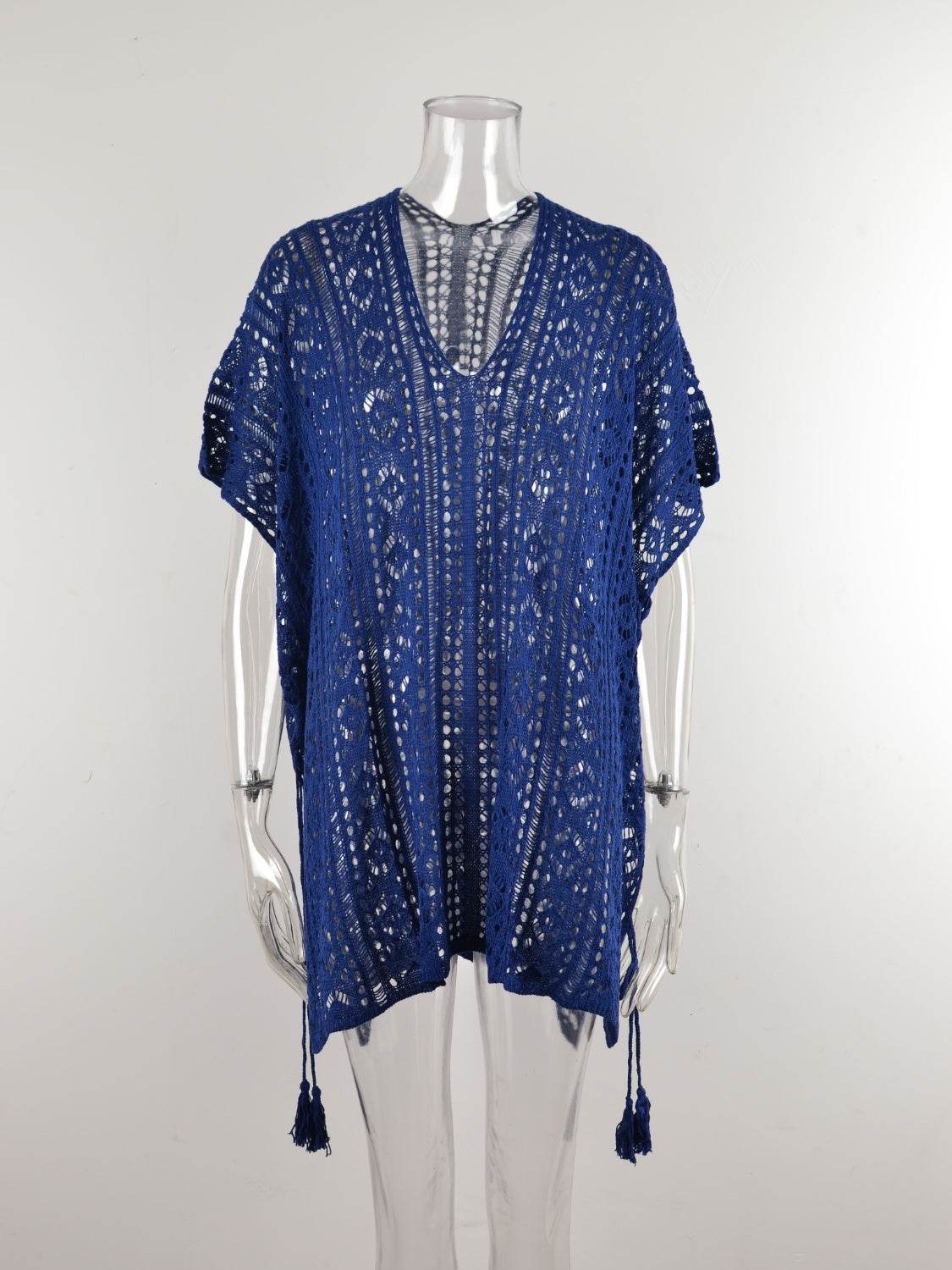 Angel Wings Cutout V-Neck Cover-Up with Tassel - Selvanelle
