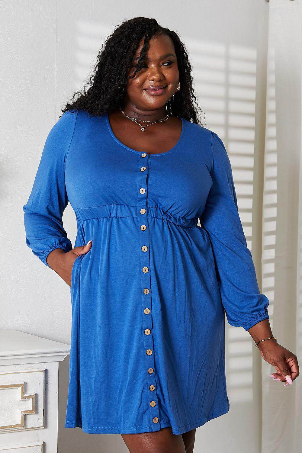 Double Take Scoop Neck Empire Waist Long Sleeve Magic Dress - Selvanelle
