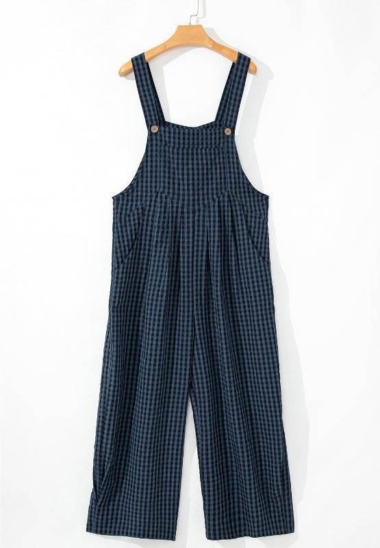 Plaid Wide Strap Wide Leg Overalls - Selvanelle