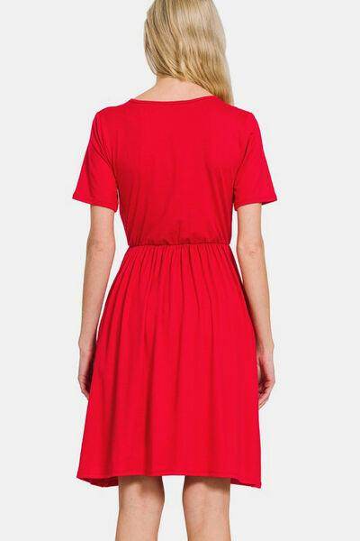 Zenana Surplice Short Sleeve Brushed DTY Dress for Women - Selvanelle