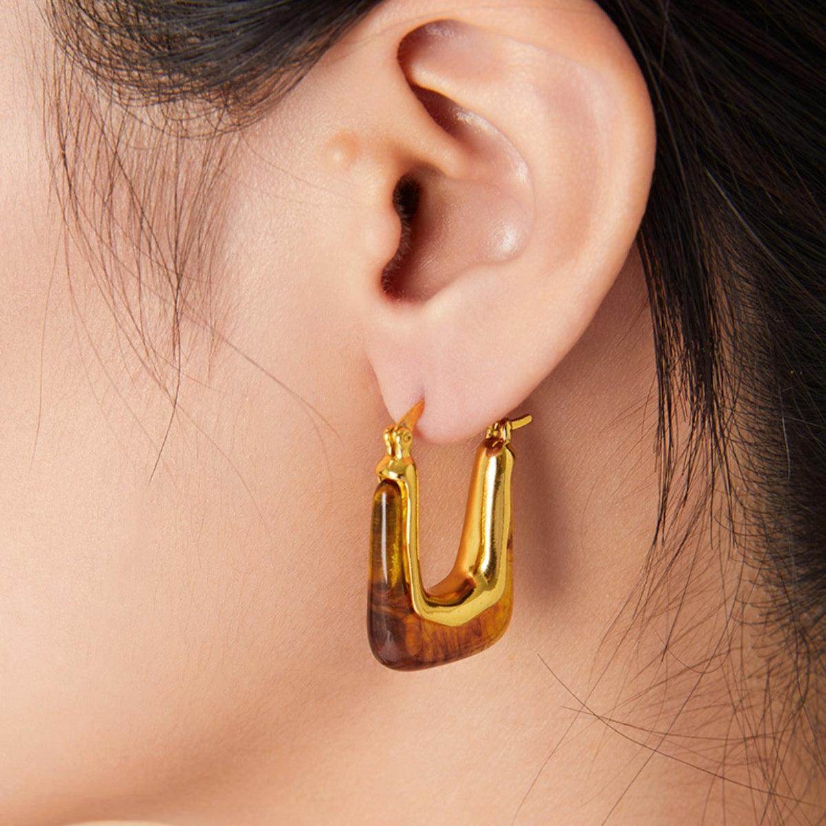 Resin Copper U Shape Earrings for Elegant Style 1 Pair - Selvanelle