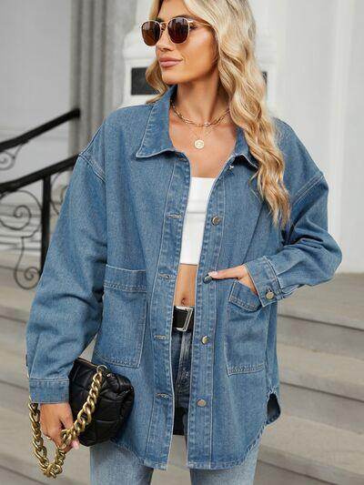 Removable Hood Button Up Long Sleeve Denim Jacket for Women - Selvanelle