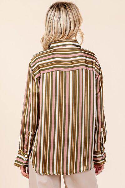 Mittoshop Striped Button Down Satin Shirt in Multicolor - Selvanelle