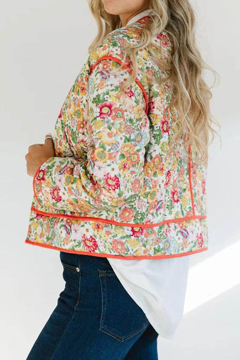 Floral Button Up Long Sleeve Winter Coat for Women - Selvanelle