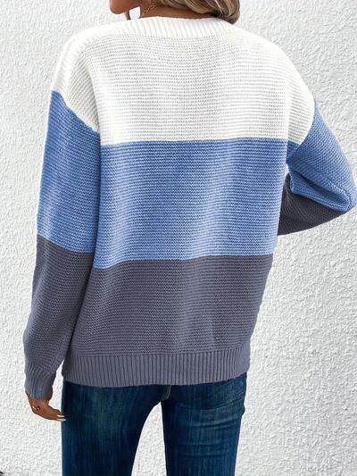 Color Block Boat Neck Sweater for Stylish Layering - Selvanelle