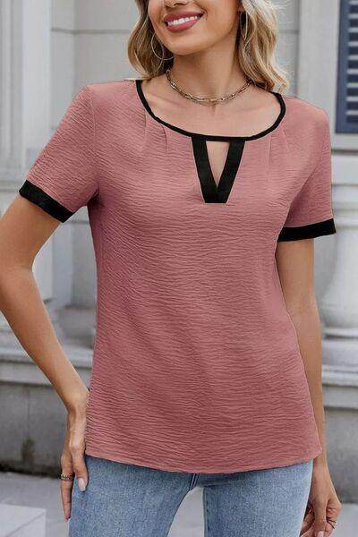Cutout Round Neck Short Sleeve Top for Casual Wear - Selvanelle