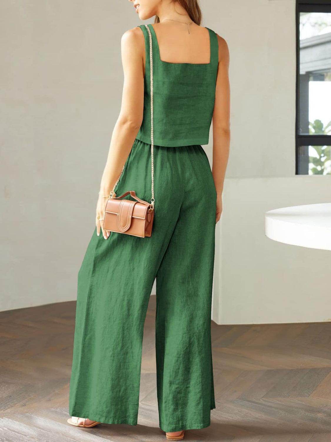 Square Neck Top and Wide Leg Pants Set for Women - Selvanelle