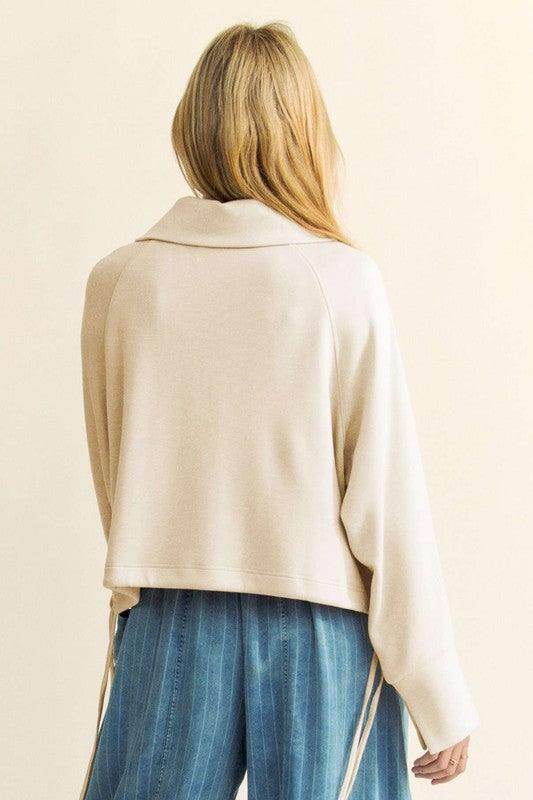 Davi & Dani Drawstring Hem Half Zip Raglan Sleeve Sweatshirt - Selvanelle