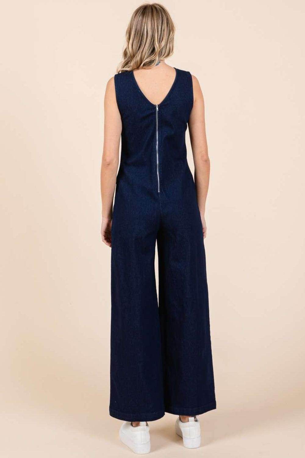 Mittoshop Sleeveless Wide Leg Denim Jumpsuit for Women - Selvanelle