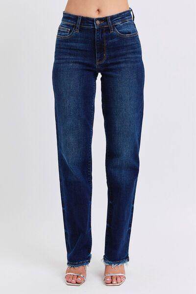 Judy Blue Full Size Raw Hem Straight Leg Jeans for Women - Selvanelle