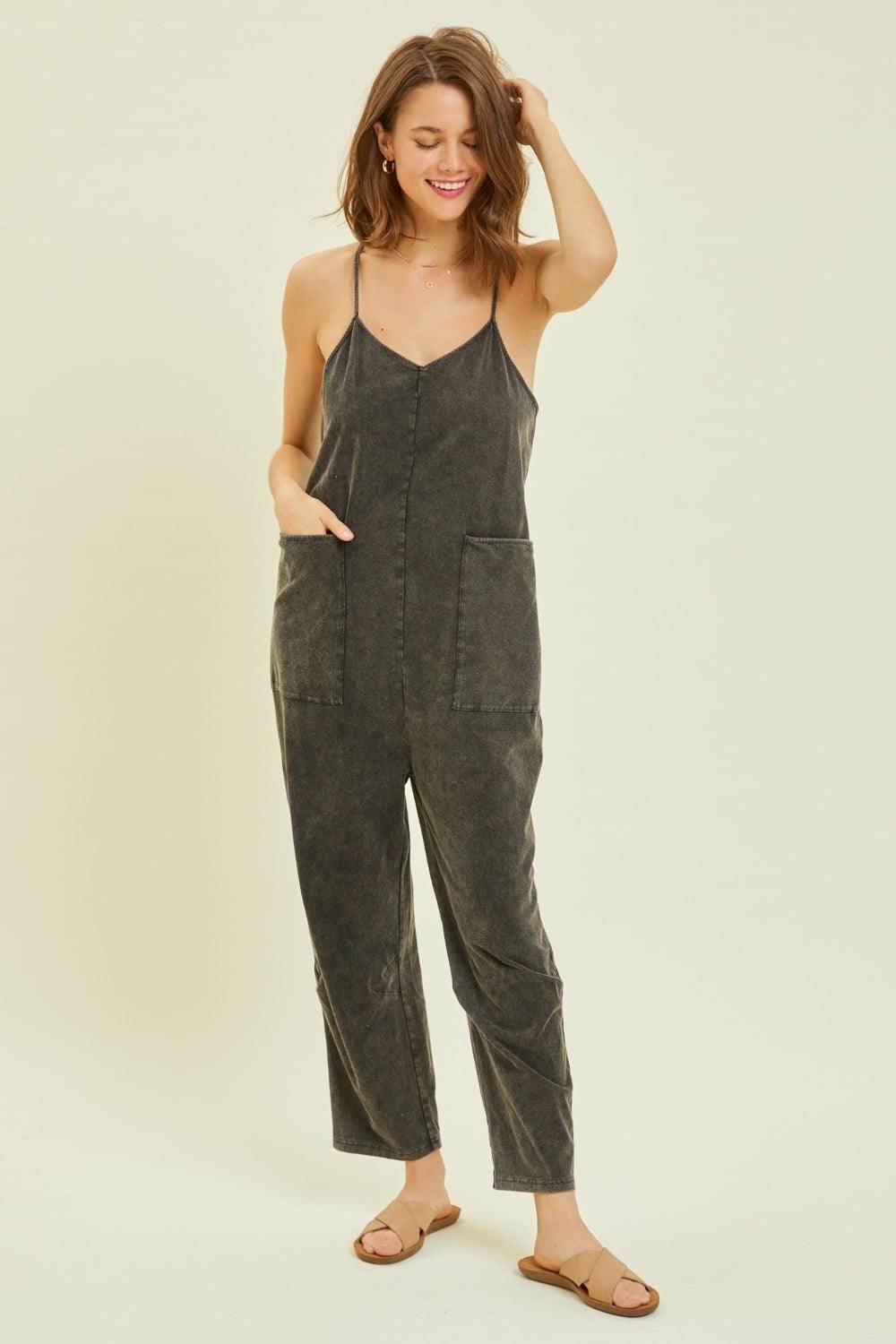 HEYSON Full Size Mineral-Washed Oversized Jumpsuit with Pockets - Selvanelle