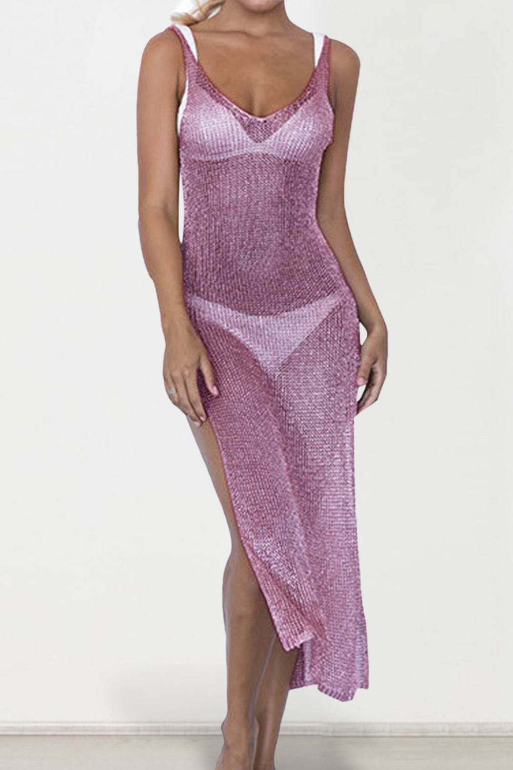 Slit Scoop Neck Sleeveless Cover Up - Selvanelle