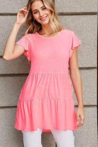 Heimish Full Size Tiered Round Neck Ruffle Sleeve Top Plus Size - Selvanelle