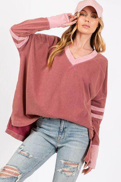 SAGE + FIG Mineral Wash Side Slit Contrast T-Shirt for Women - Selvanelle