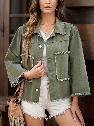 Raw Hem Button Up Denim Jacket for Stylish Every Day Wear - Selvanelle