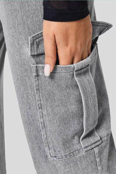 High Waist Straight Leg Cargo Jeans for Modern Style - Selvanelle