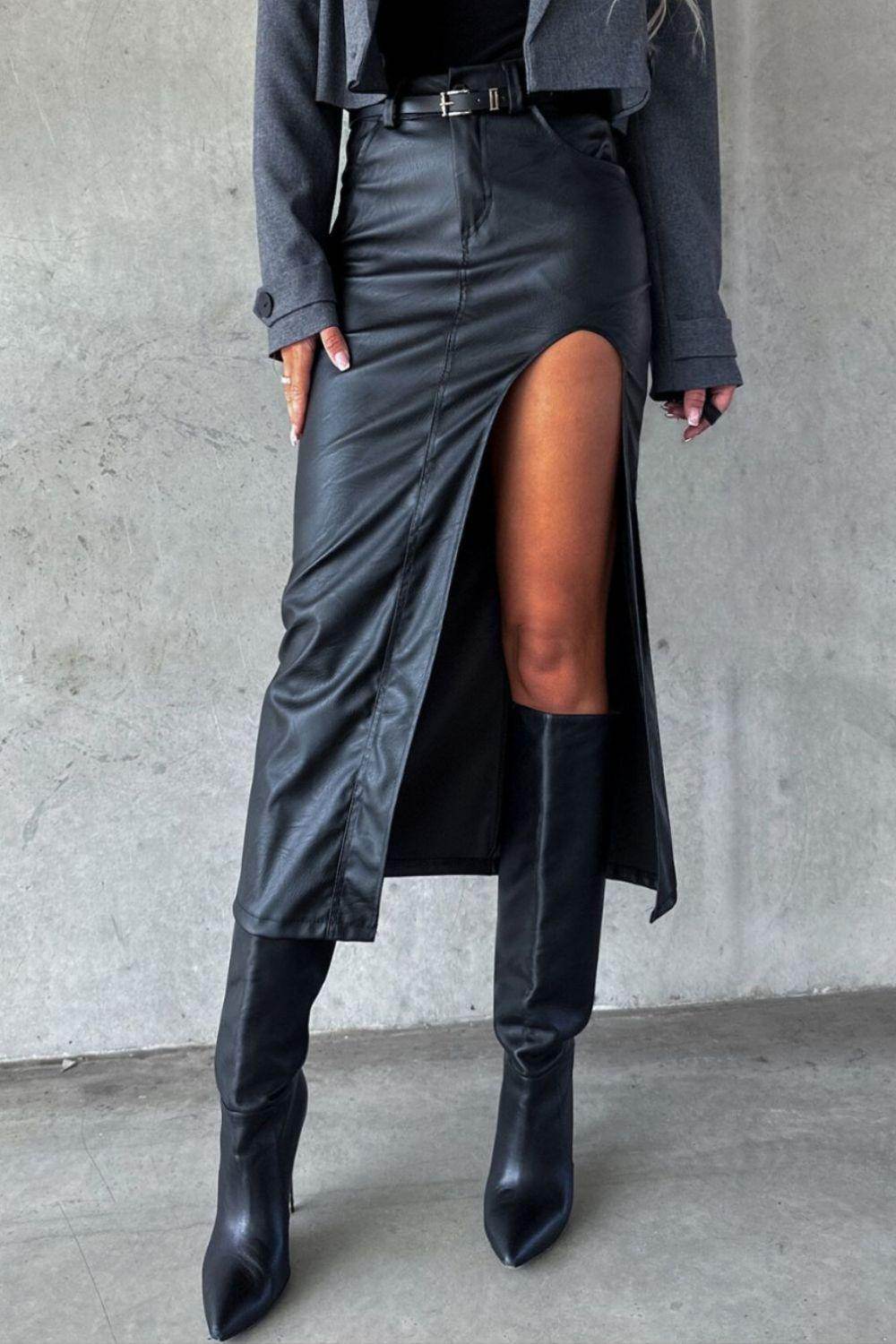 Slit Midi Skirt with Pockets for Chic Everyday Style - Selvanelle