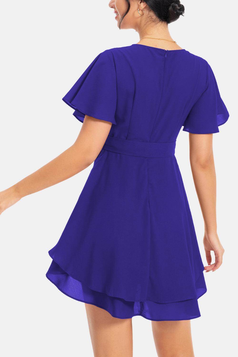 Surplice Neck Flutter Sleeve Dress for Chic Summer Style - Selvanelle