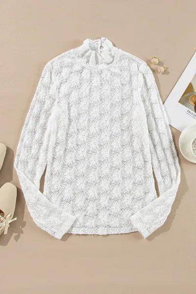 Lace Mock Neck Long Sleeve Top for Stylish Layering - Selvanelle
