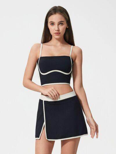 Millennia Contrast Trim Square Neck Active Cami with Pads - Selvanelle