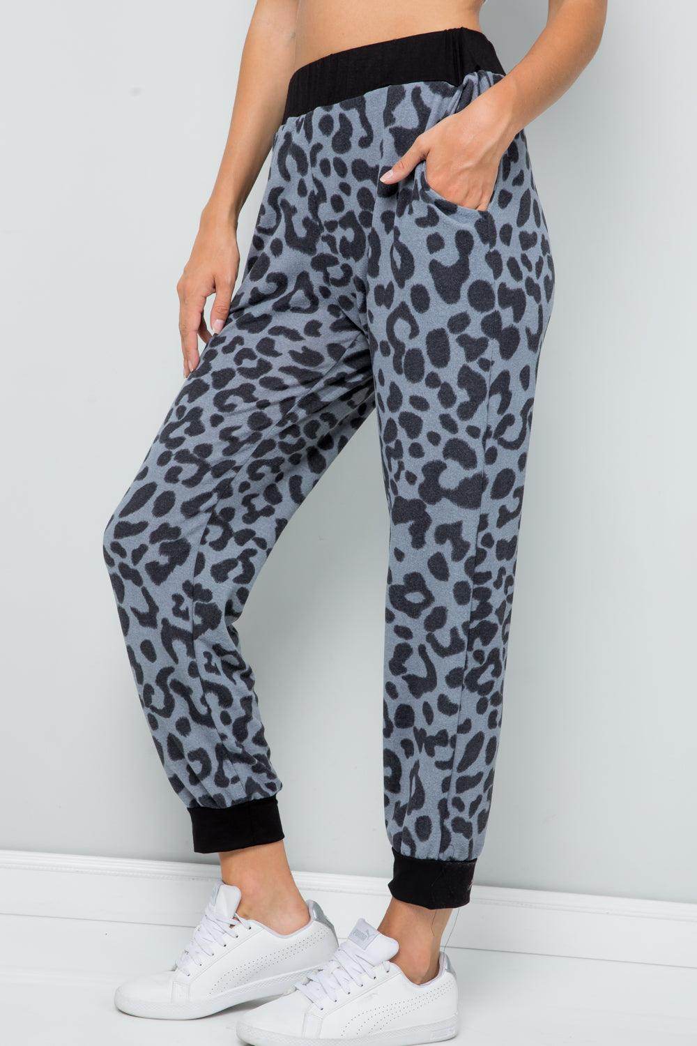 Celeste Full Size Leopard Contrast Sweatpants for Women - Selvanelle