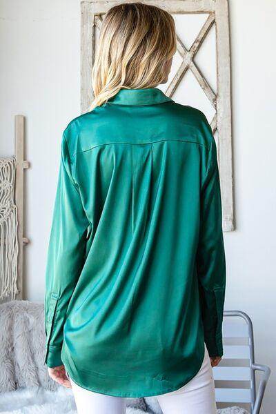 First Love Satin Long Sleeve Button Down Shirt for Women - Selvanelle