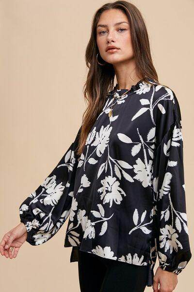 Annie Wear Frill Printed Balloon Sleeve Blouse for Women - Selvanelle