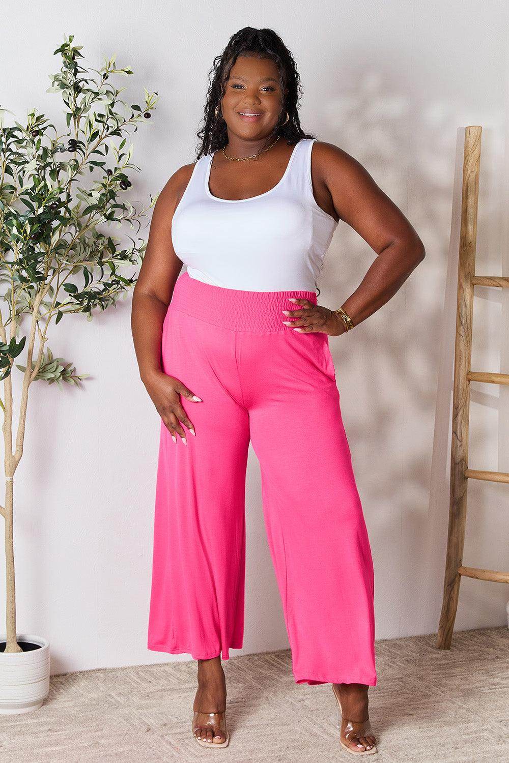 Double Take Full Size Smocked Wide Waistband Wide Leg Pants - Selvanelle