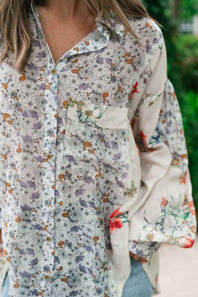 Floral Collared Neck Long Sleeve Shirt for Women Fashion - Selvanelle