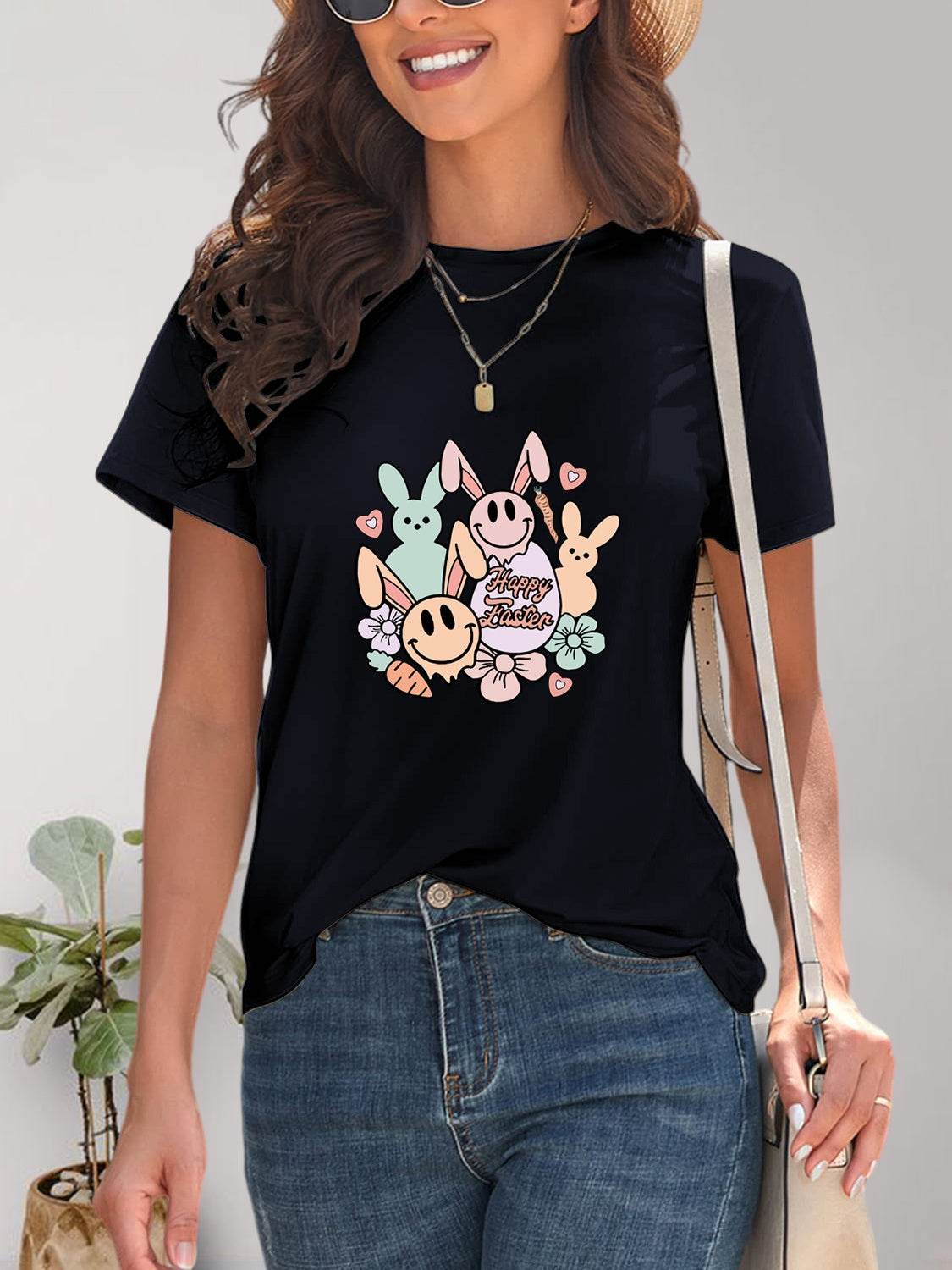 Graphic Round Neck Short Sleeve T-Shirt - Selvanelle