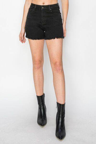 RISEN Full Size High Waist Raw Hem Denim Shorts for Women - Selvanelle