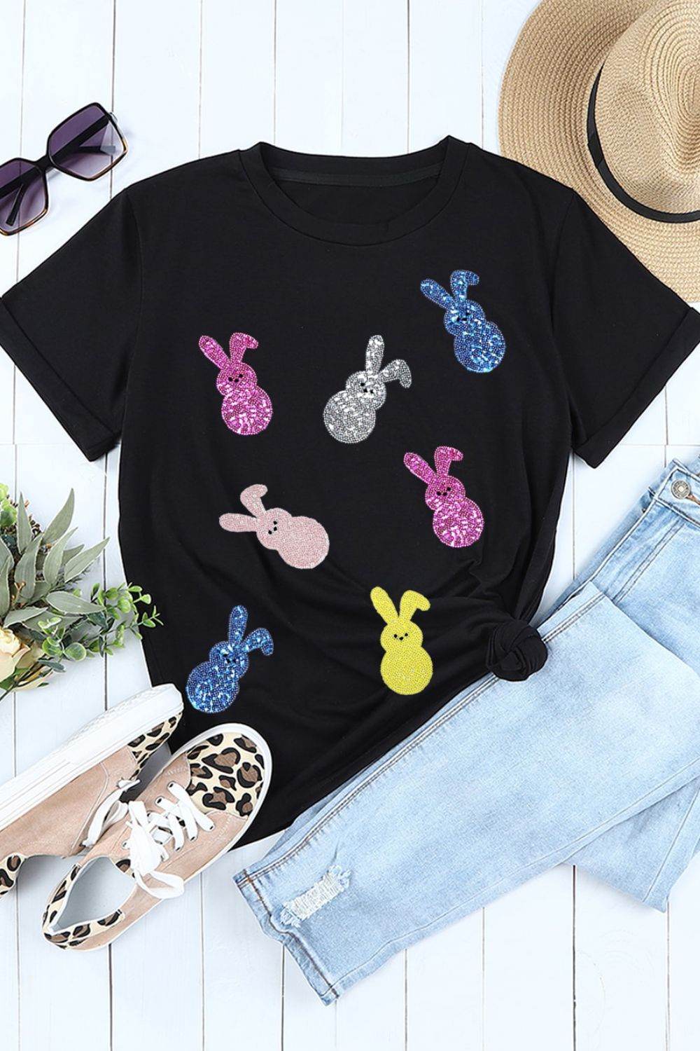 Sequin Bunny Doll Short Sleeve T-Shirt - Selvanelle