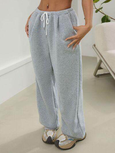 Drawstring Wide Leg Pants with Pockets for Comfort - Selvanelle