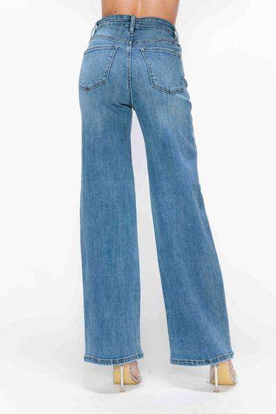 Bytos Full Size High Rise Wide Leg Jeans With Pockets - Selvanelle