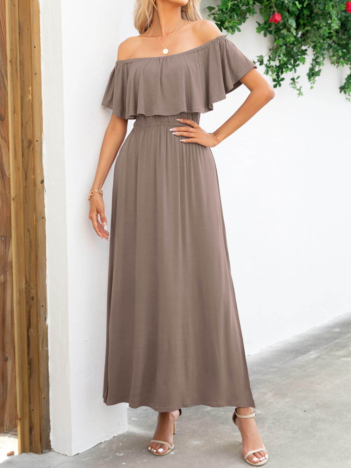 Off-Shoulder Slit Maxi Dress for Elegant Summer Style - Selvanelle